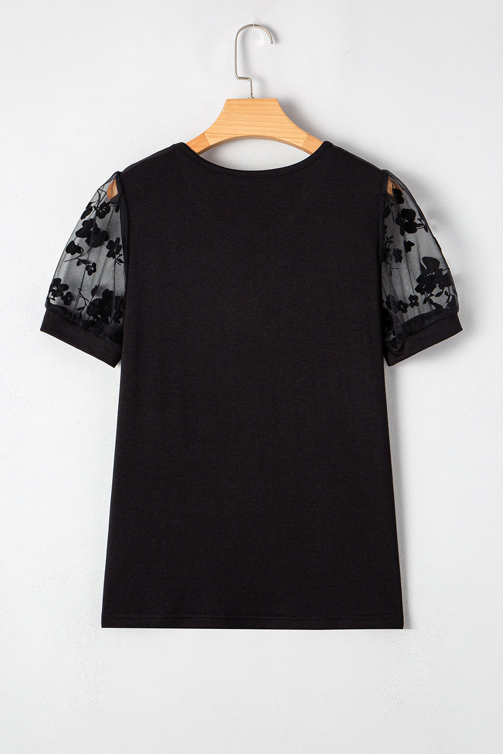 Black Flora Lace Patchwork Crew Neck T Shirt eAura
