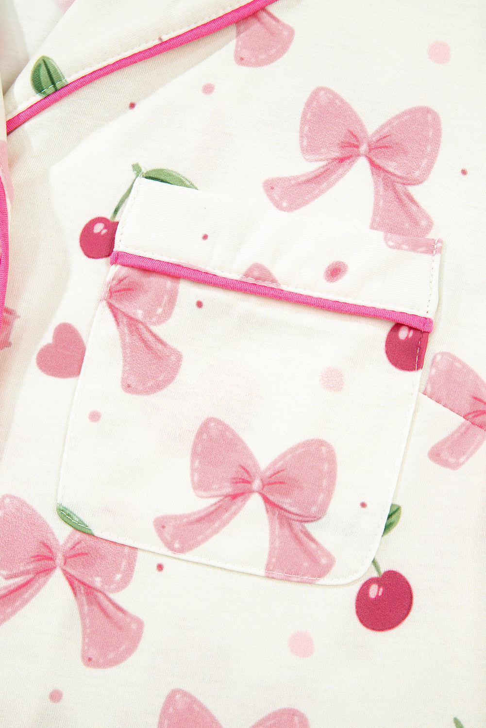White Floral Print Contrast Pipping Short Pyjamas Set eAura