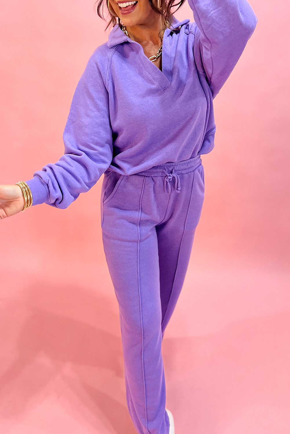 Collared Pullover and Central Seam Trousers Co-ord Set - eAura