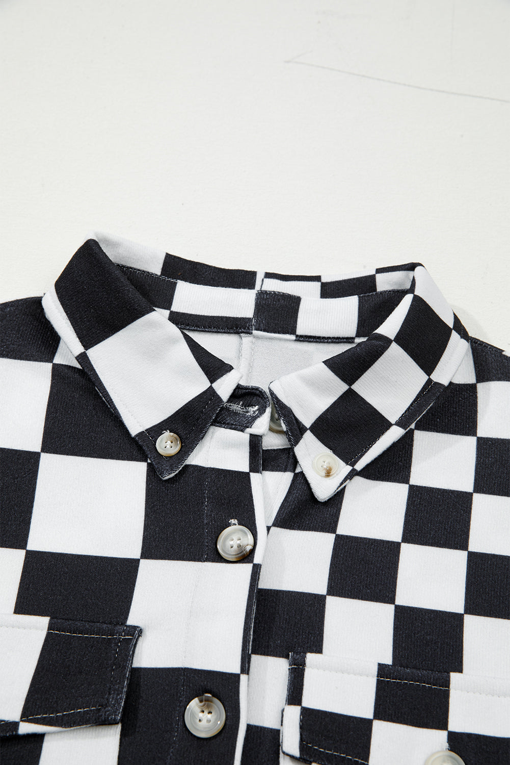 Checkerboard Flap Pocket Button Front Shacket eAura