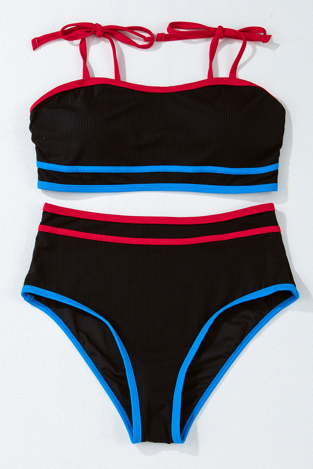 Black Triple Colour Trimmed High Waist Bikini Set eAura