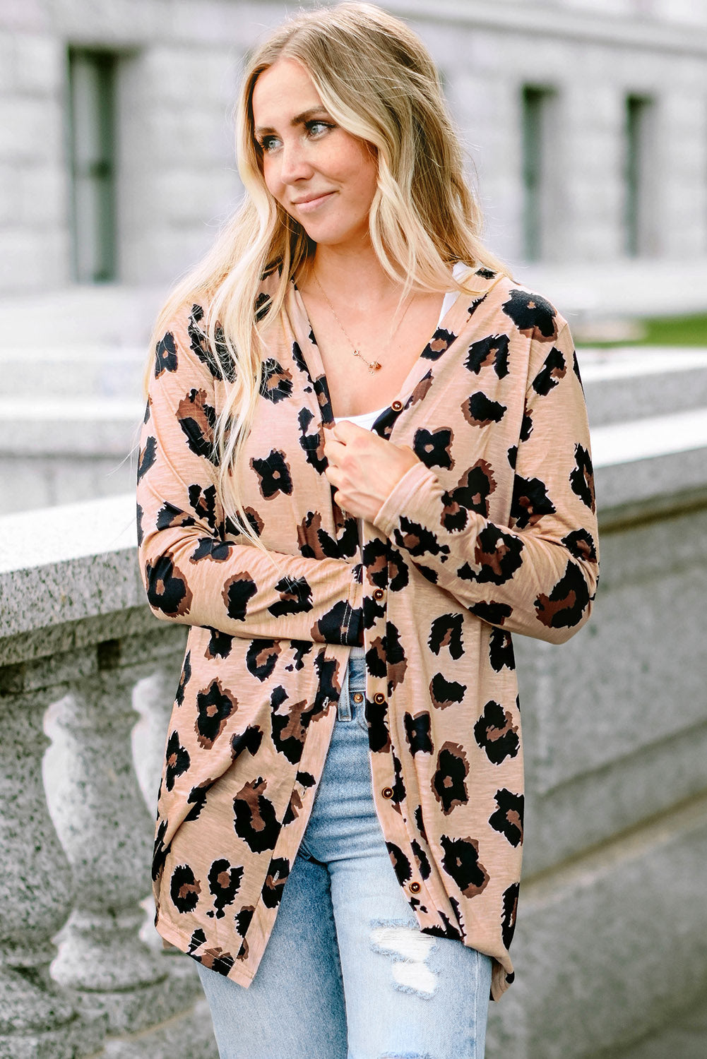 Leopard Printed Open Front Cardigan eAura