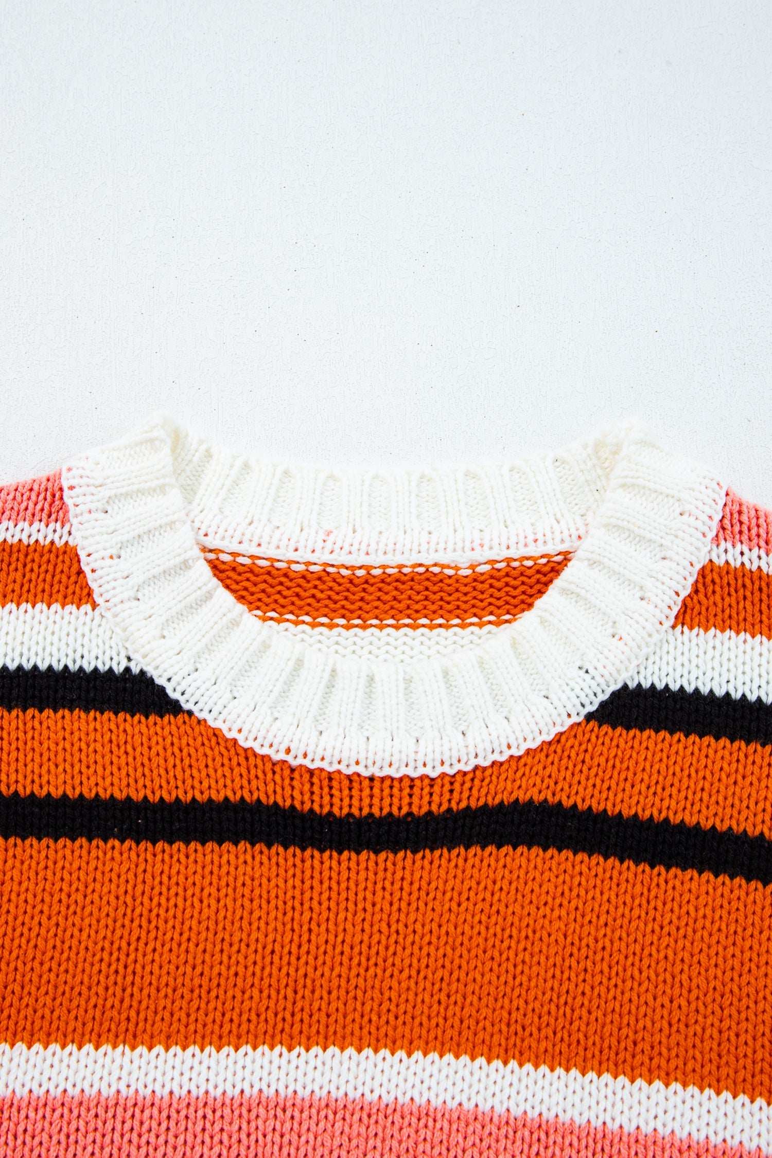 Orange Stripe Drop Shoulder Cropped Pullover Sweater - eAura