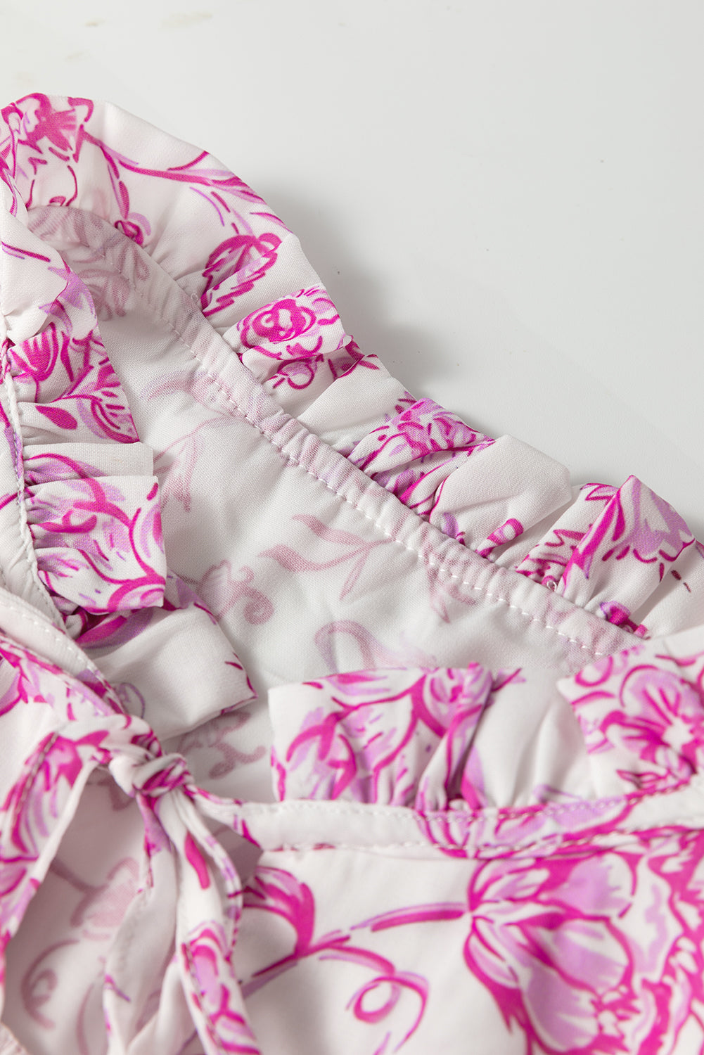 Pink Baroque Floral Ruffle Sleeve V-Neck Blouse Top eAura