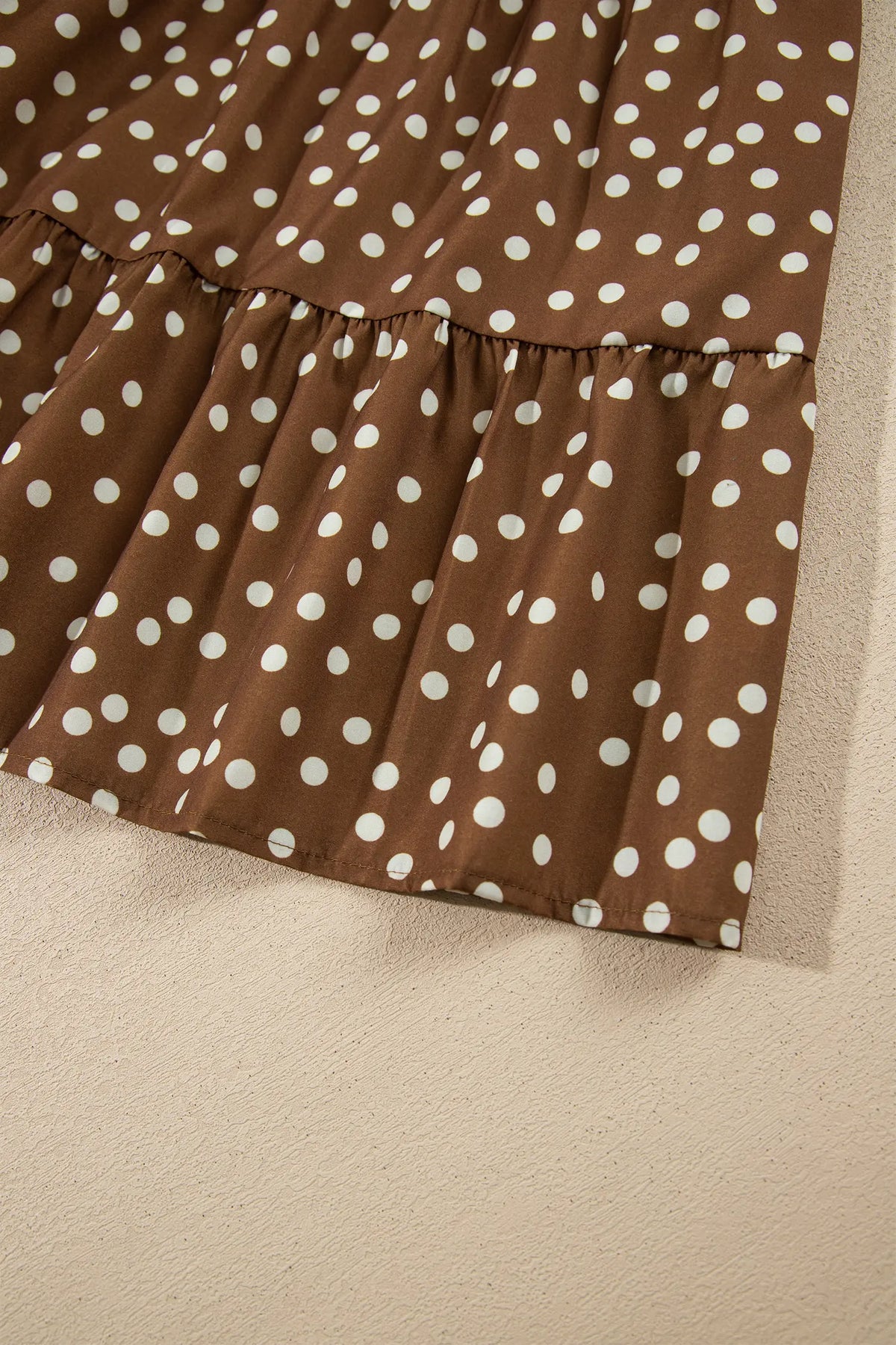 V Neck Polka Dot Long Sleeve Shift Plus Size Dress – Brown