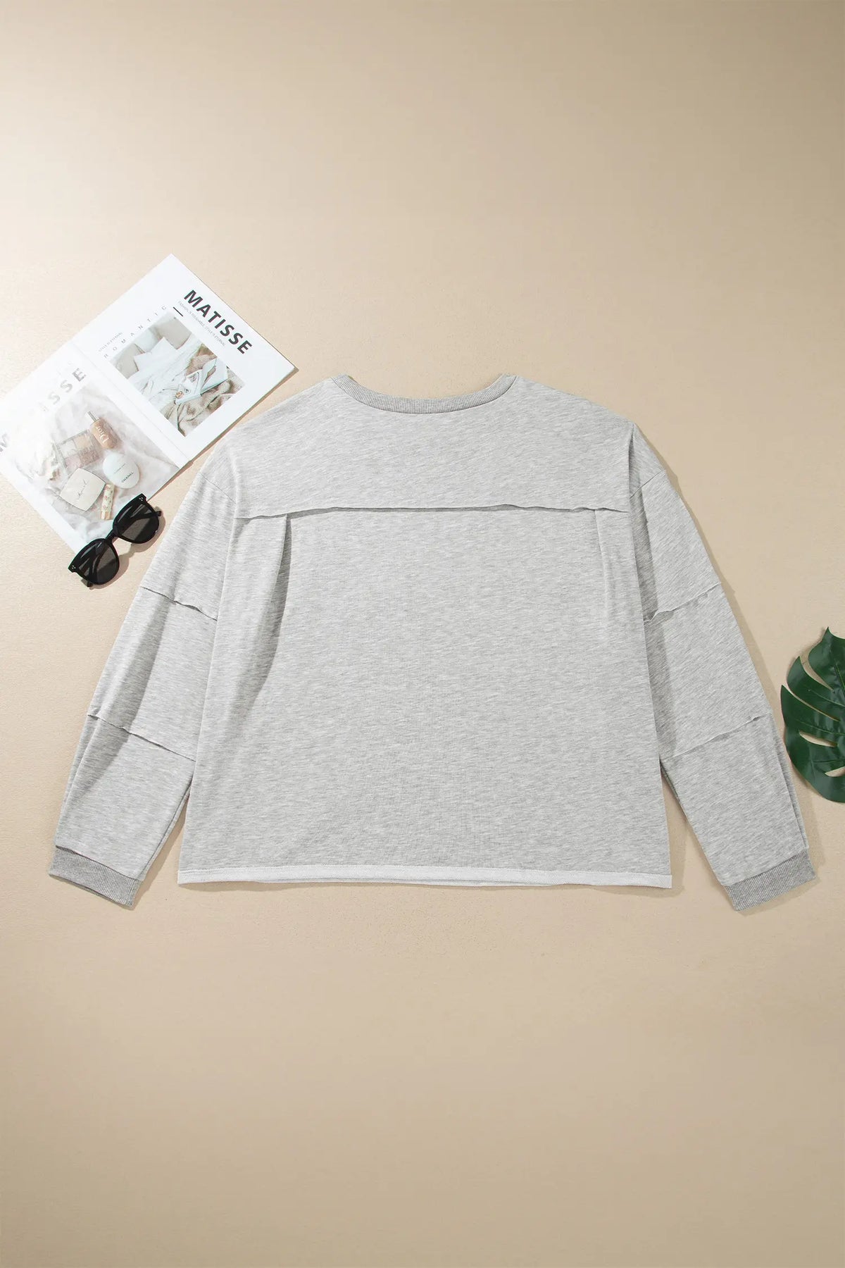 Long Sleeve Patch Embroidery Tunic Plus Size Blouse – Light Grey