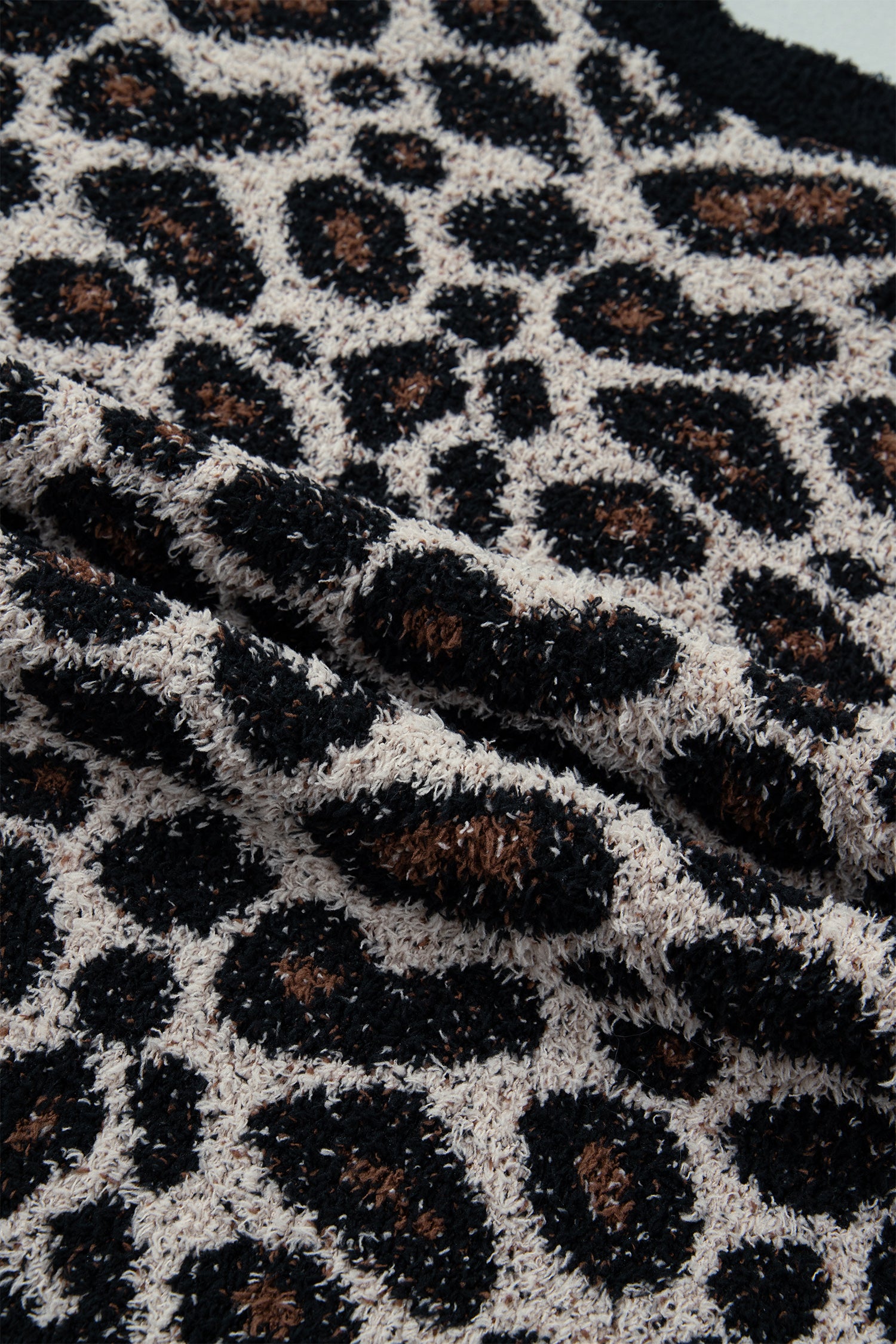 Leopard Star Pattern Round Neck Long Sleeve Shift Sweater – Smoke Gray