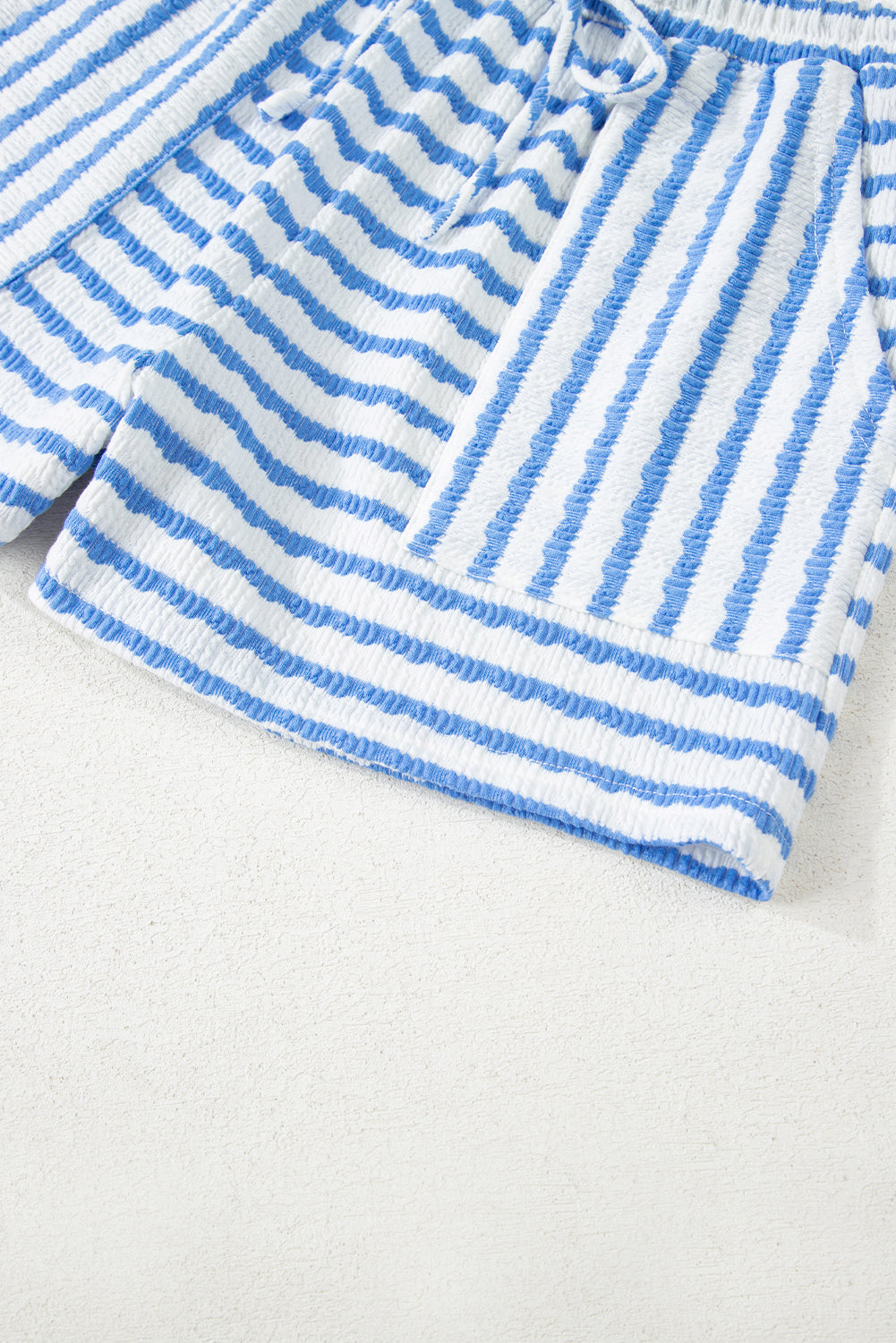Black Stripe Knitted Short Sleeve Top and Drawstring Shorts Set eAura