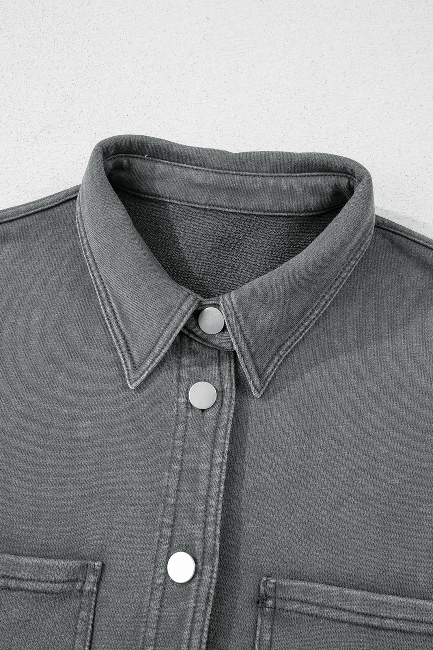 Mineral Wash Chest Pockets Drop Shoulder Shacket with Side Slit - eAura