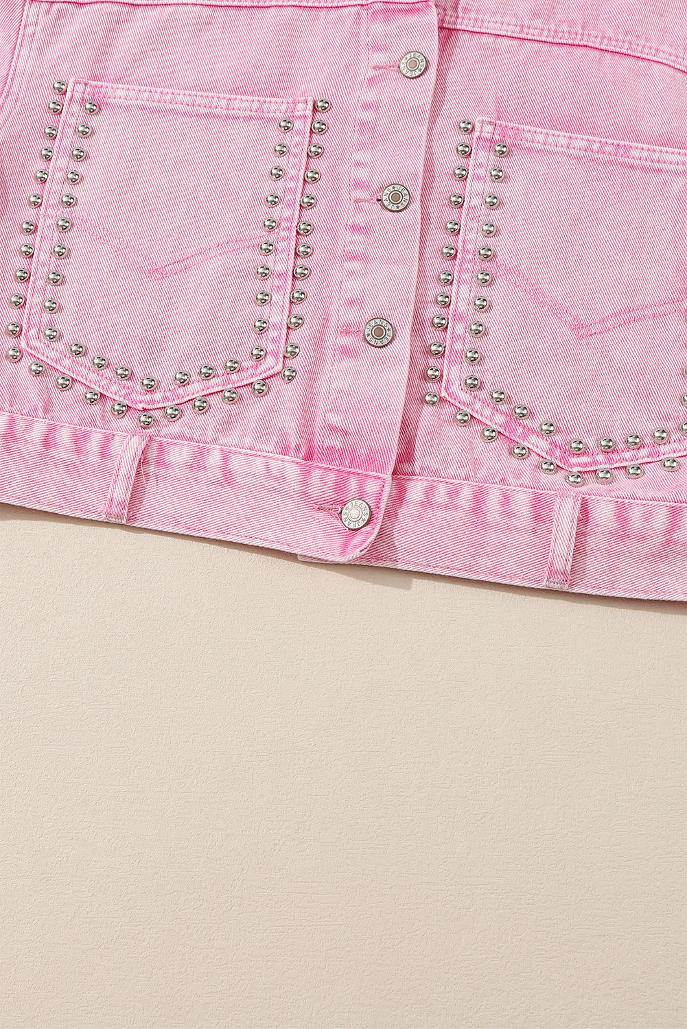 Pink Rivet Studded Pocketed Denim Jacket Beagle Boutique Fashion Outlet