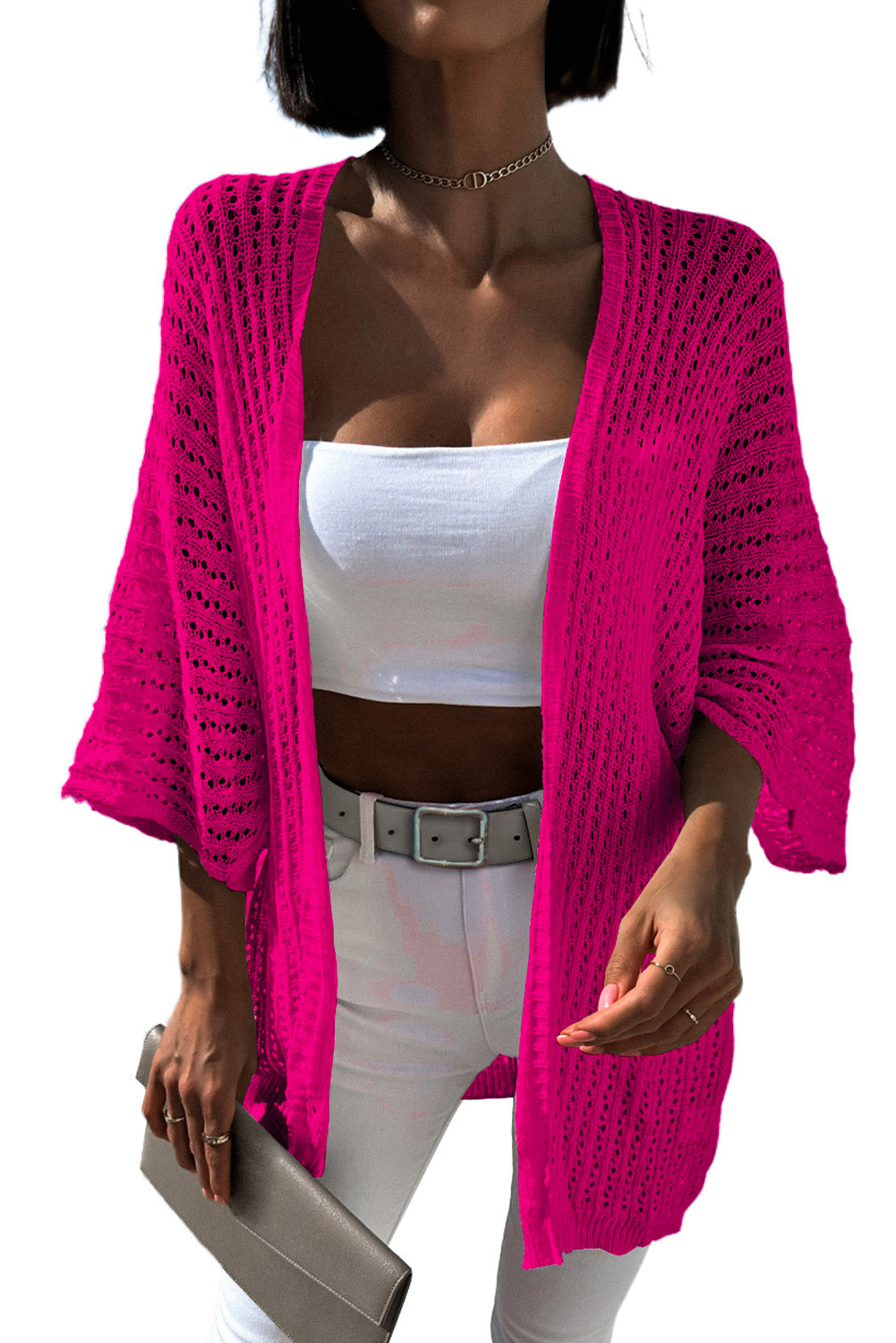Black Hollow-out Bracelet Sleeve Knit Cardigan eAura