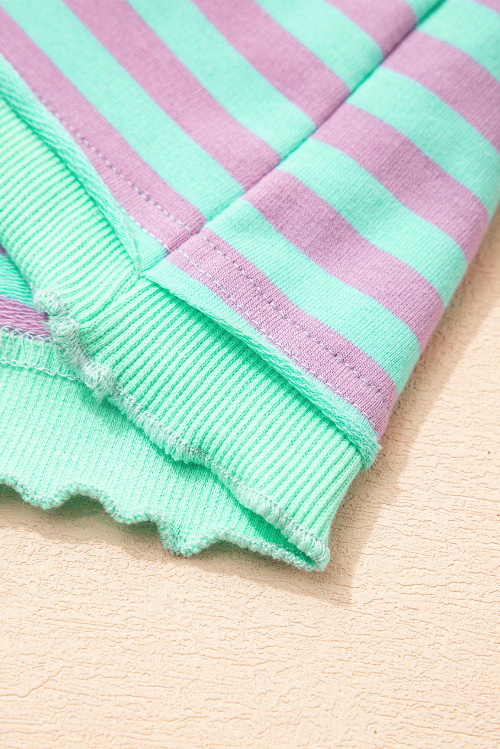 Green Stripe Exposed Seam Contrast Ribbed Trim Boxy Sweatshirt - eAura
