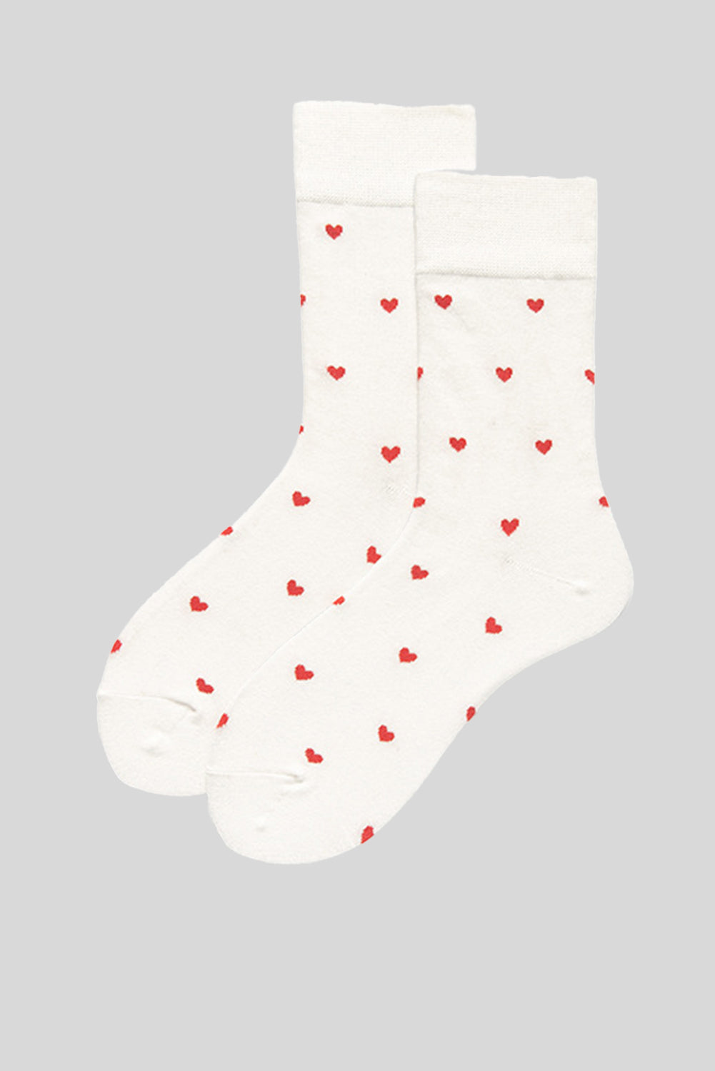 White With Red Hearts Pattern Crew Socks