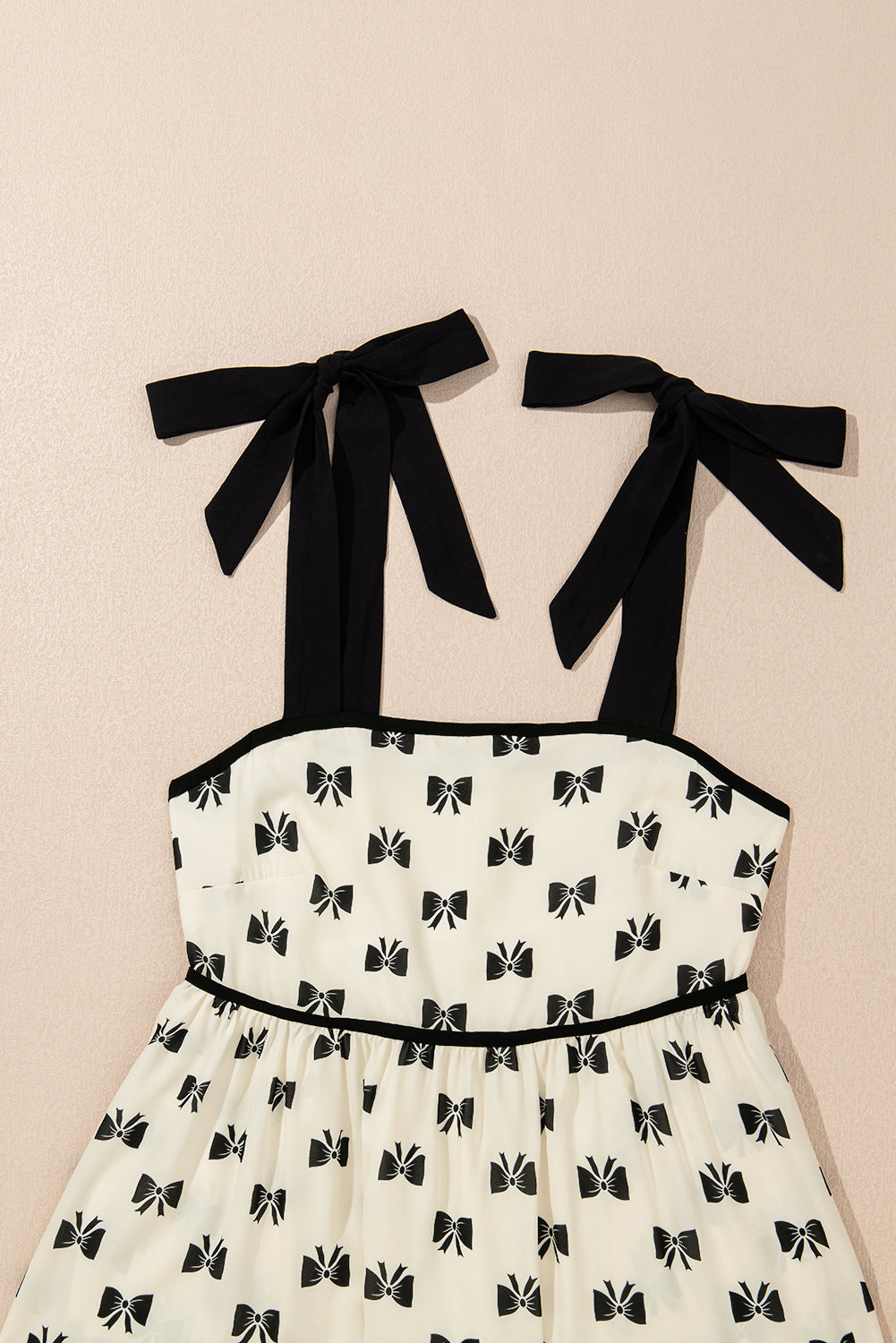 White Bow Knot Contrast Trim Tie Shoulder Mini Dress eAura
