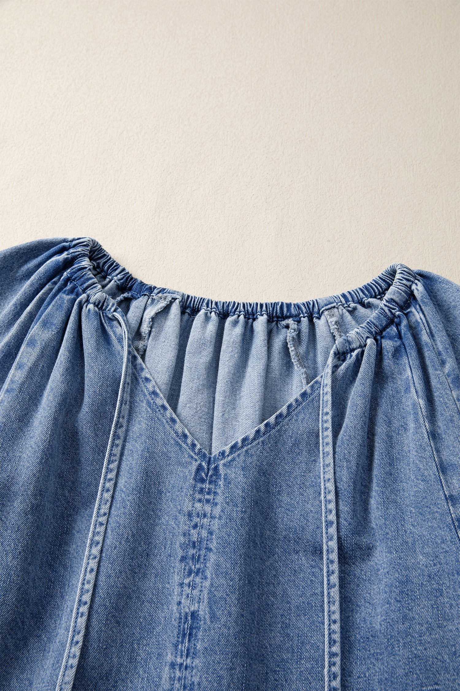 Puff Sleeve Ruffled Denim Mini Dress – Blue