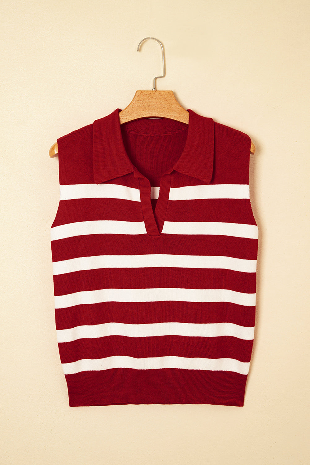Red Stripe Collared Split Neck Sweater Vest eAura