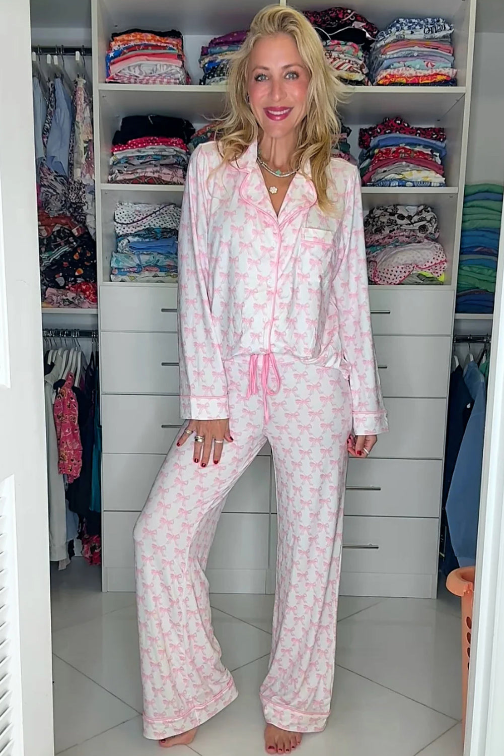 Bow Print Long Sleeve Soft Pyjama Set - eAura