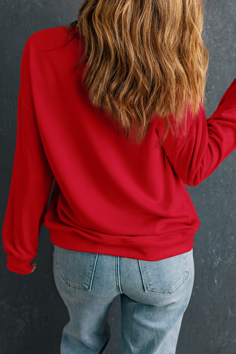 Racing Red Solid Crew Neck Drop Shoulder Plus Size Sweatshirt BB Fashion Outlet