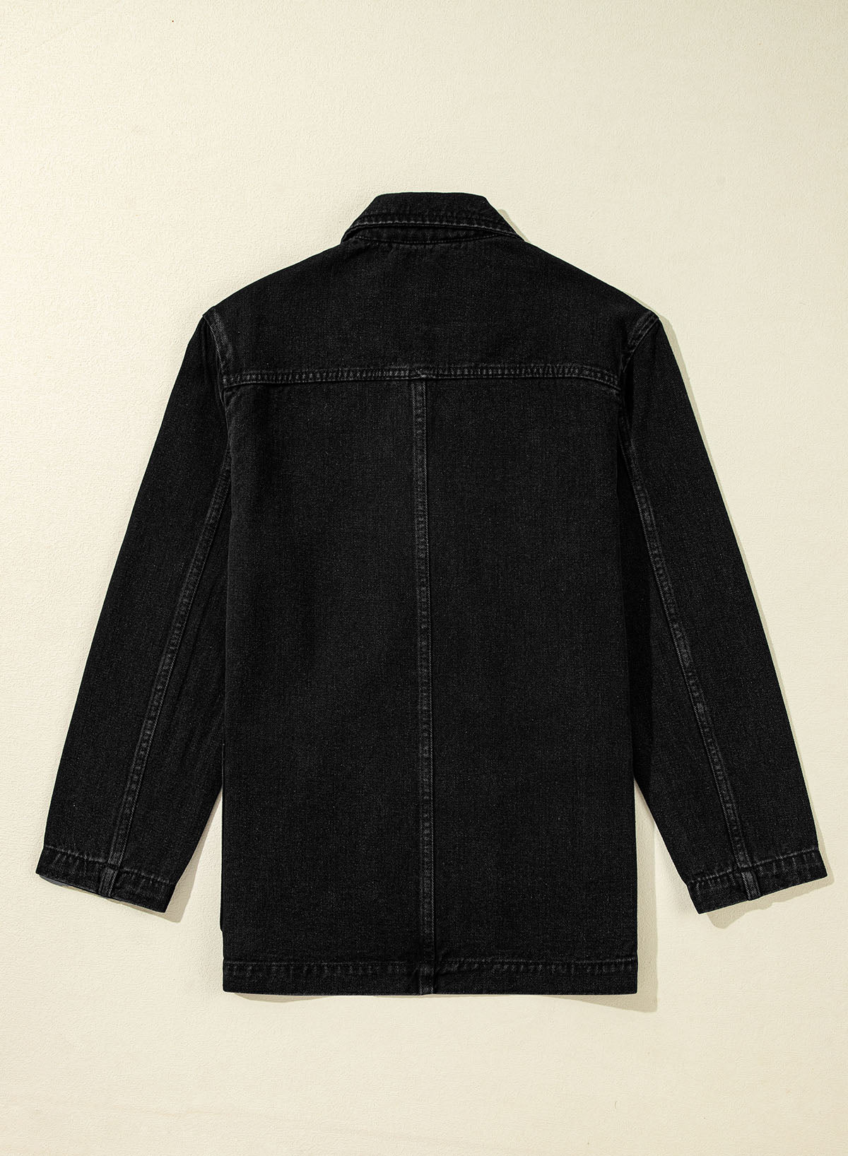 Black Side Pockets Lapel Collar Denim Jacket eAura
