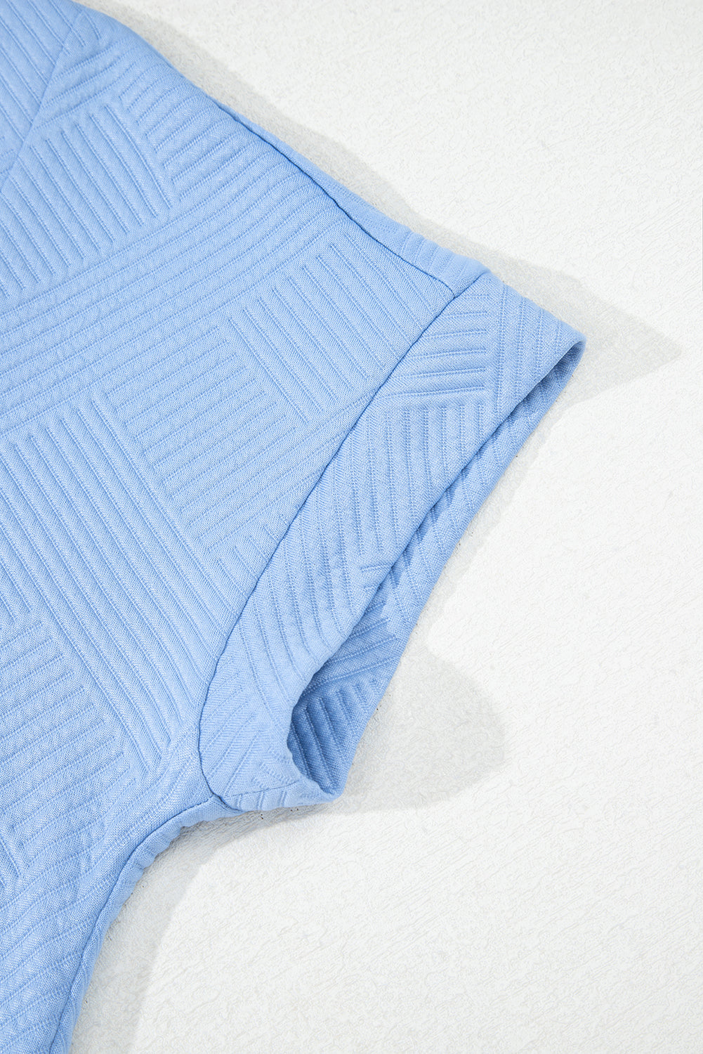 Sky Blue Solid Color Textured Short Sleeve A Line Mini Dress – Light Blue