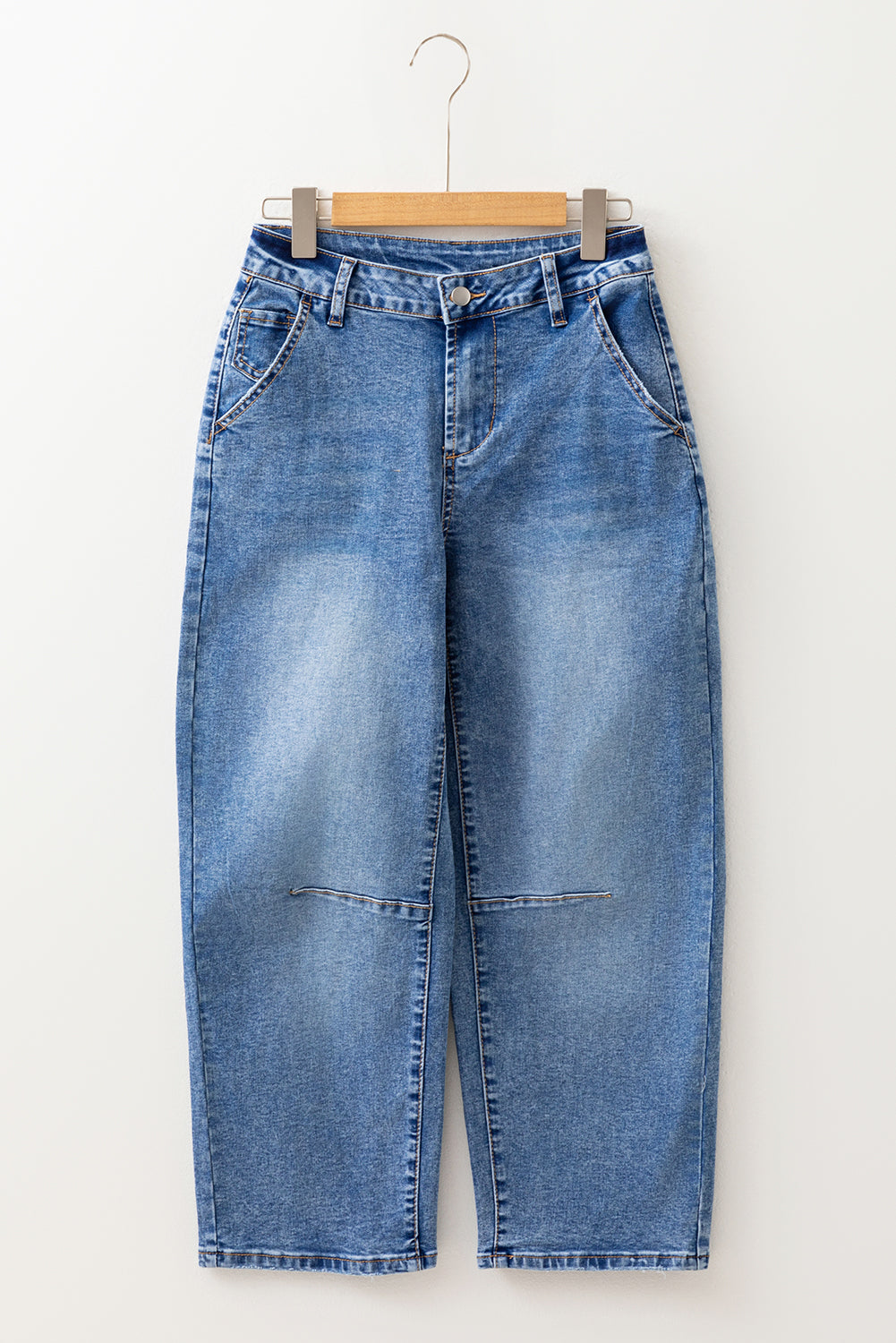 Seam Detail Ankle Length Cropped Barrel Jeans - eAura