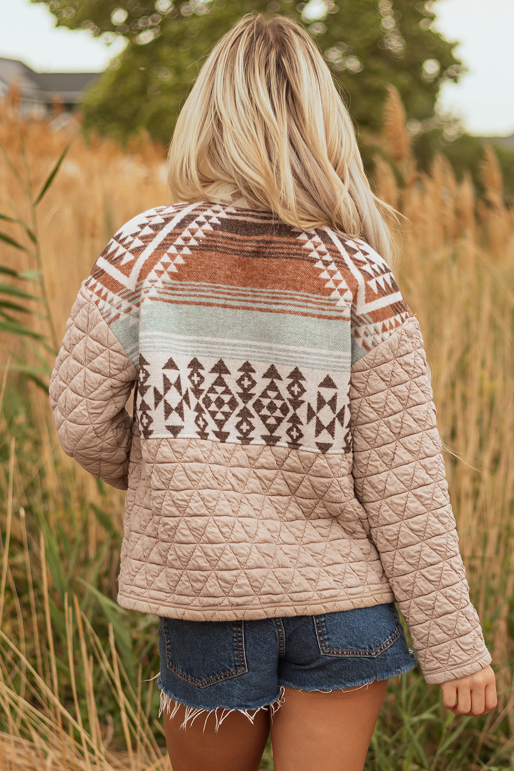 Beige Aztec Quilted Patchwork Western Jacket Dear-Lover Dropshipping