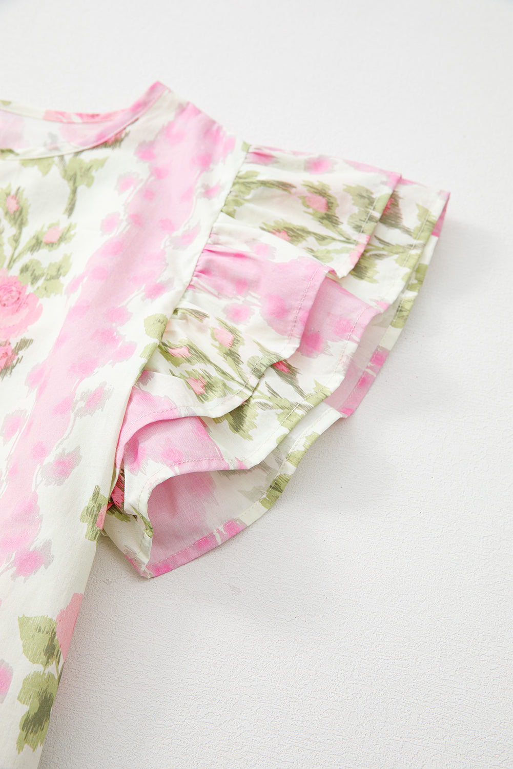 Pink Floral Print Ruffled Sleeve Summer Top eAura