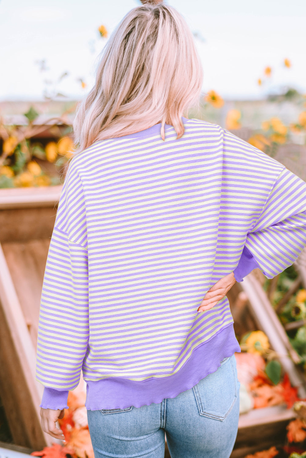 Brown Stripe Loose Drop Shoulder Long Sleeve Top eAura