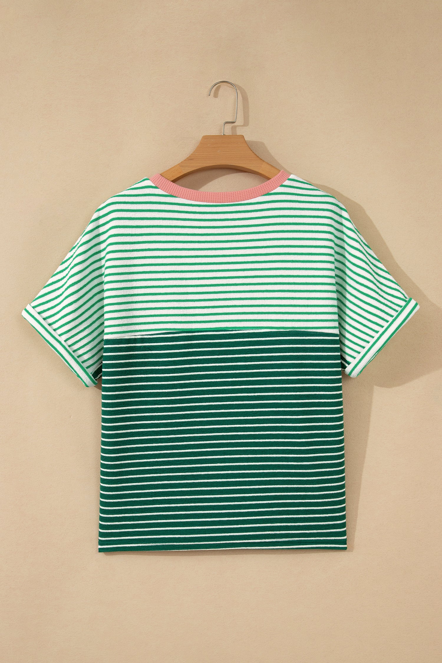 Contrast Print Color Block Detail Relaxed Tee – Green Stripe