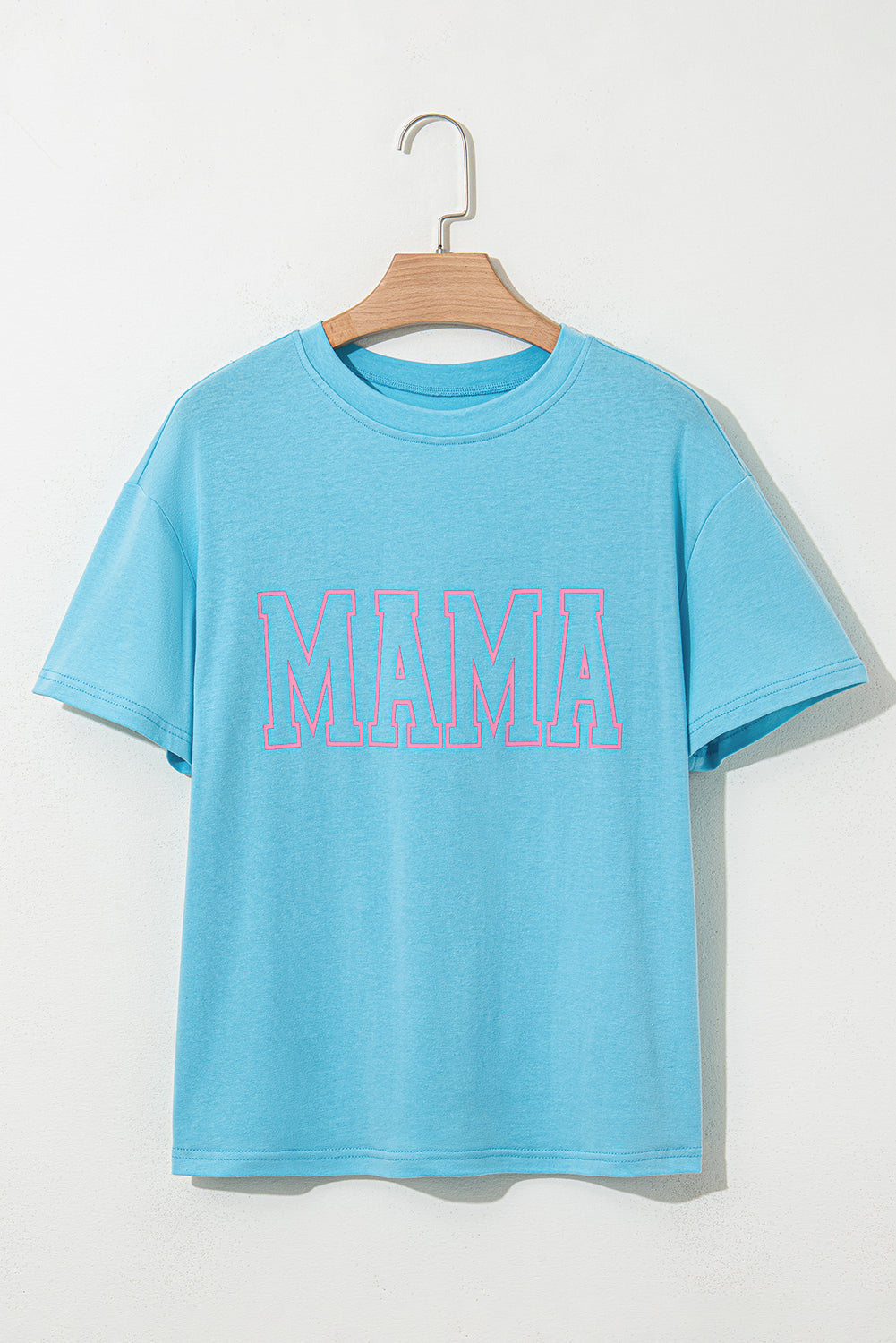 Light Blue MAMA Letter Graphic Neon T Shirt - eAura