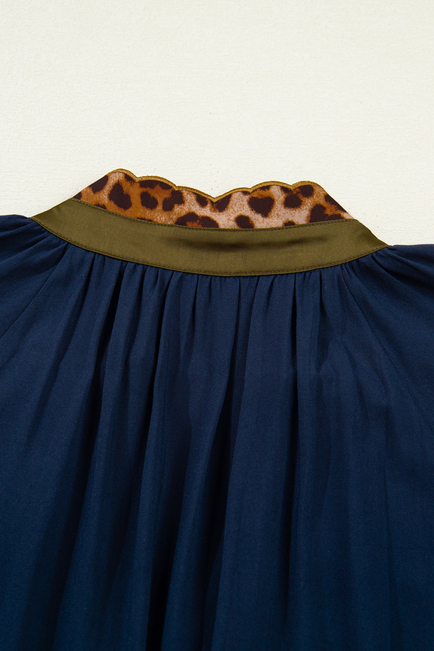 Button Detail Leopard Metallic Trim Short Sleeve Tunic Dress