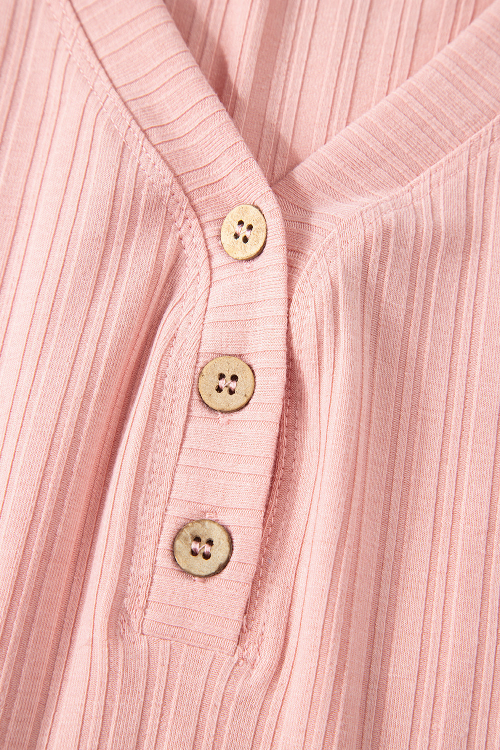 Pink Ribbed Button V Neck Tank Top and Shorts Co-ord Set eAura