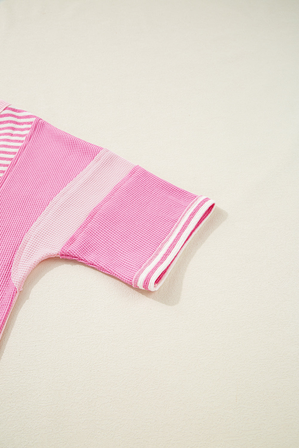 Pink Stripe Color Block Patchwork Loose Half Sleeve T Shirt BB Fashion Outlet