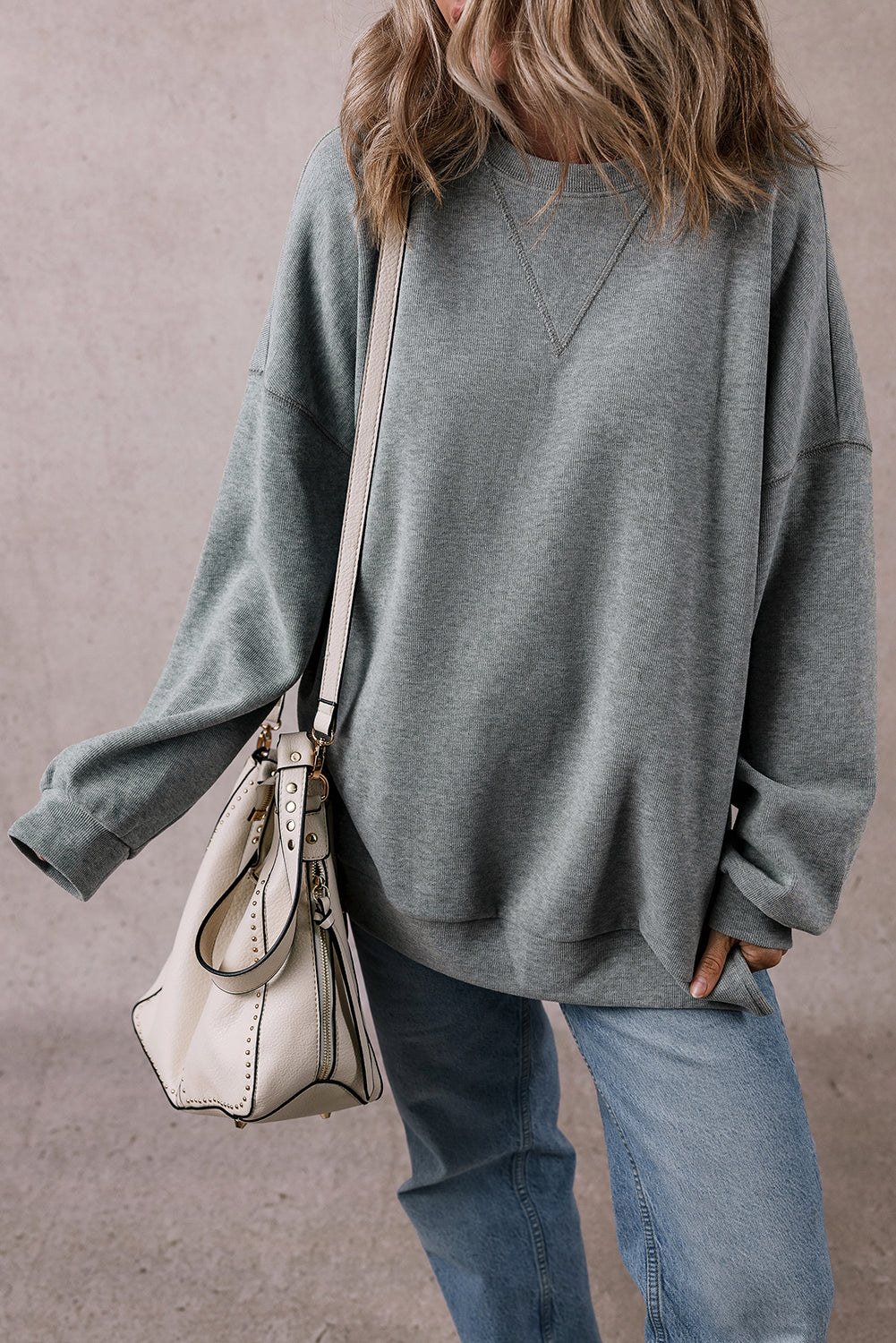Medium Grey Side Split Drop Shoulder Oversized Sweatshirt eAura
