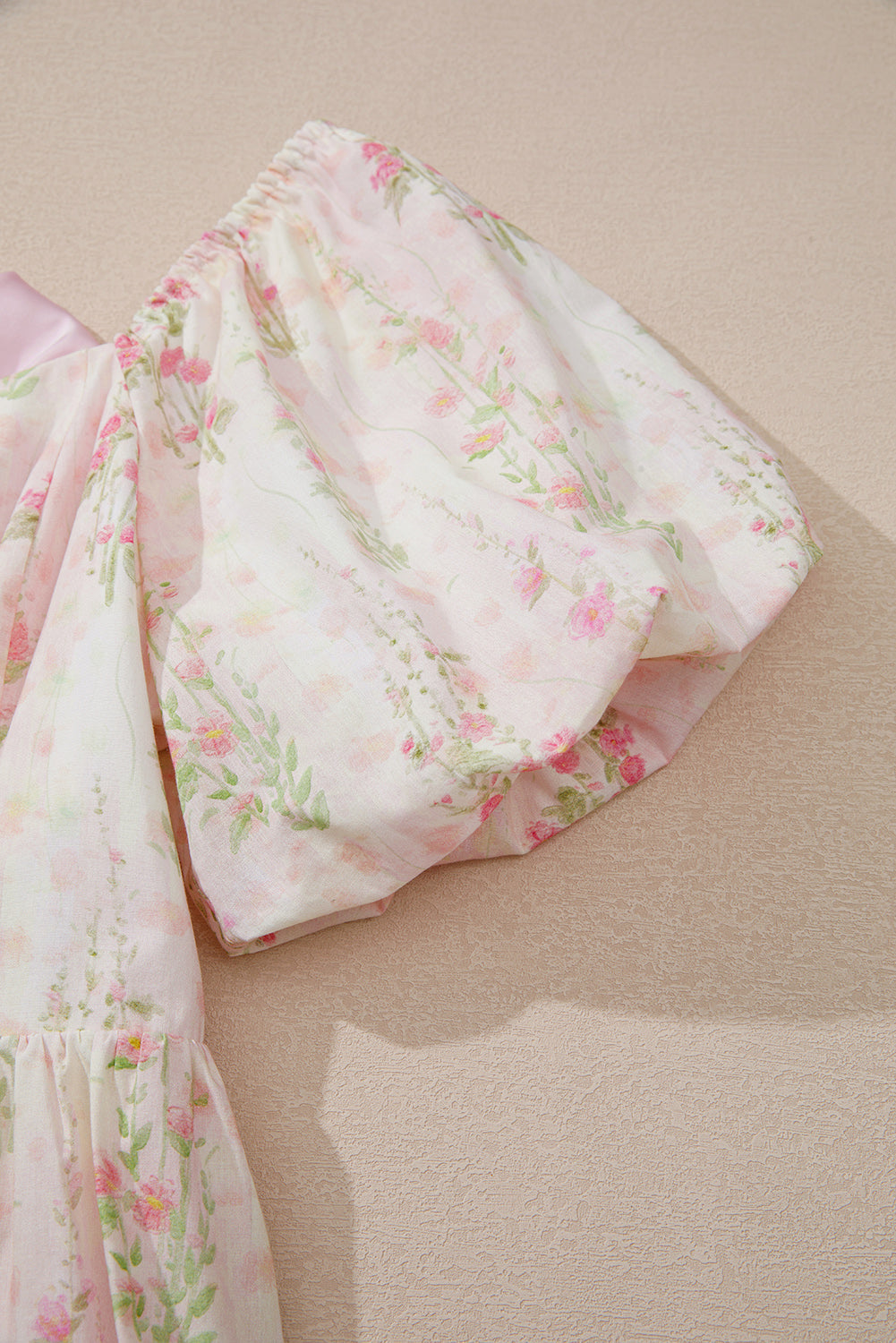 Pink Floral Puff Sleeve Square Neck Knotted Open Back Ruffled Mini Dress eAura
