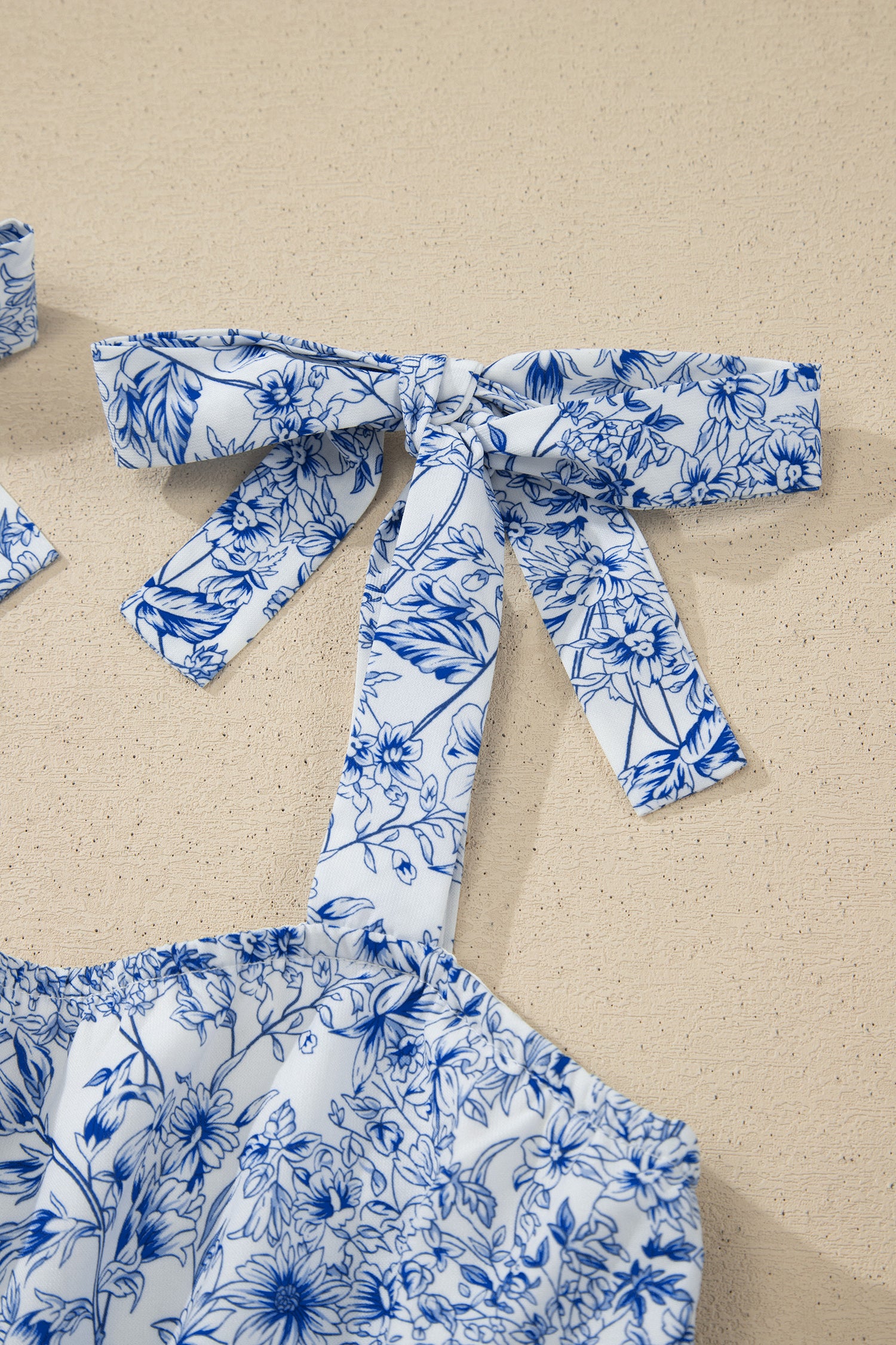 Sky Blue Floral Print Knot Strap Maxi Dress