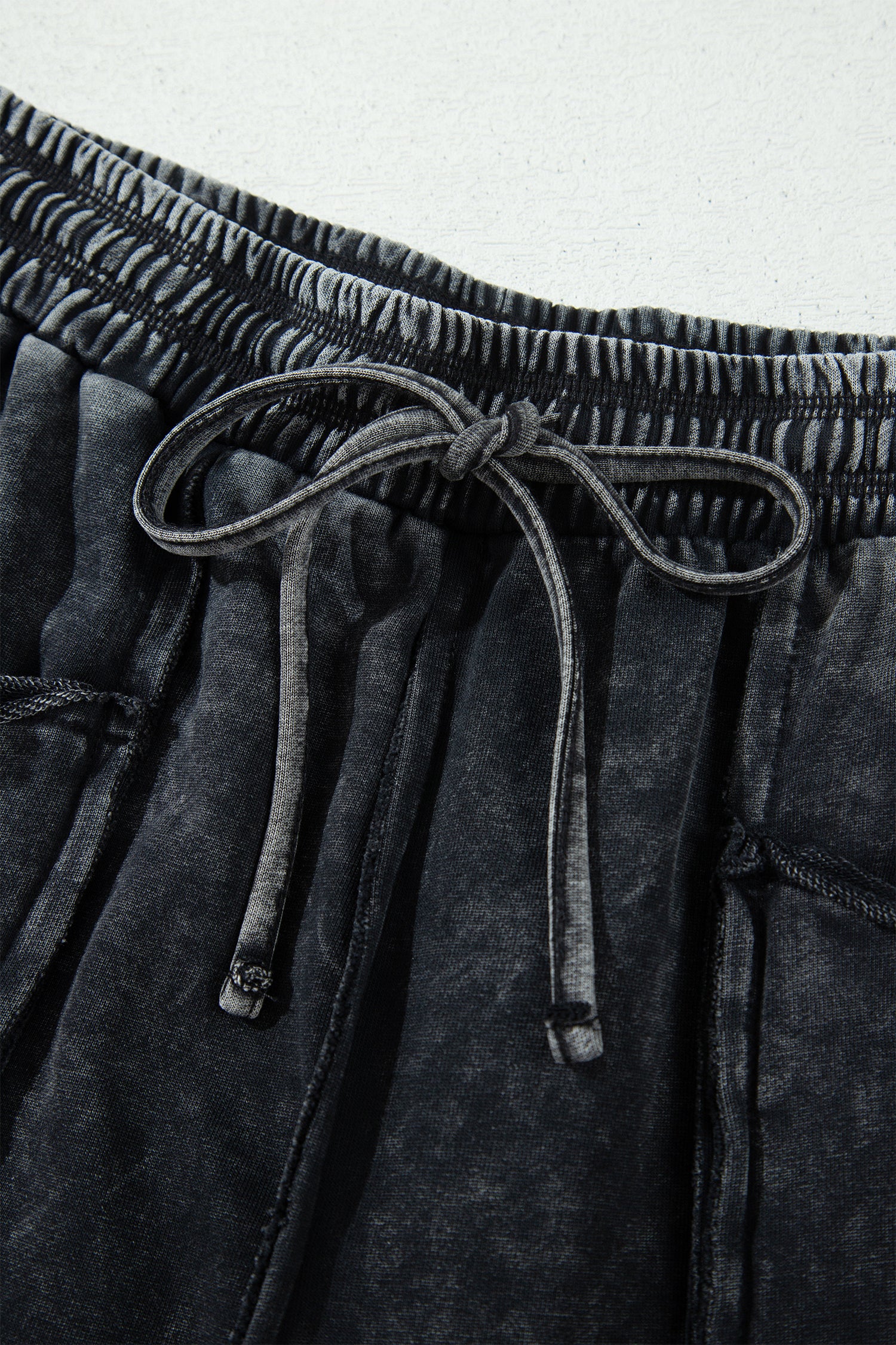 Mineral Wash Raw Seam Drawstring Elastic Waist Barrel Pants – Black