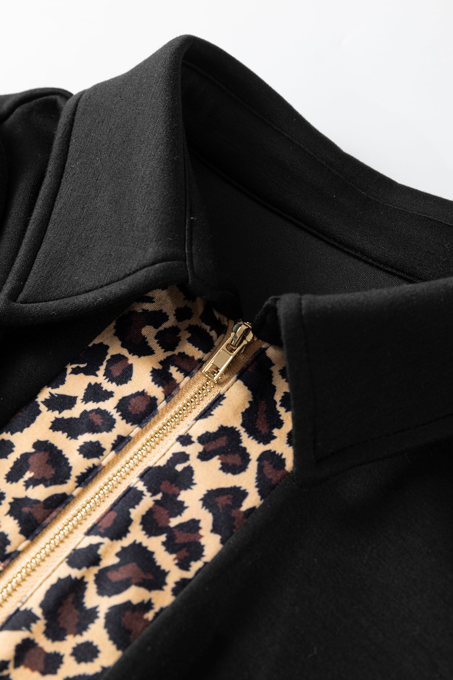 Leopard Patchwork Zip Collared Short Puff Sleeve Shift Mini Dress - eAura