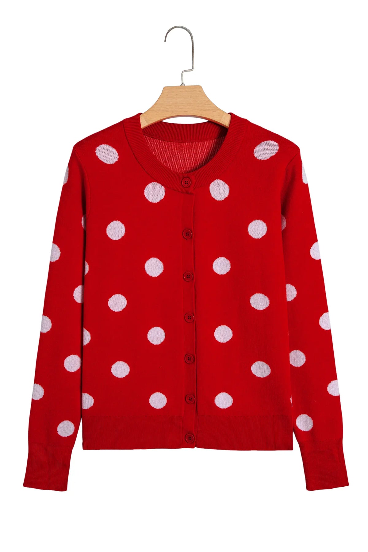 Casual Polka Dot Button Front Long Sleeve Sweater Cardigan