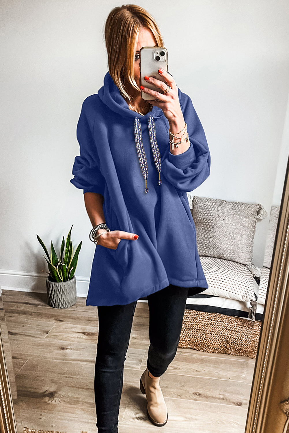 Fleece Lined Adjustable Longline Hoodie eAura