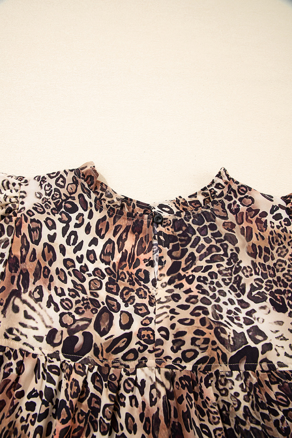 Leopard Ruffled Detail Long Sleeve Loose Mini Dress - eAura