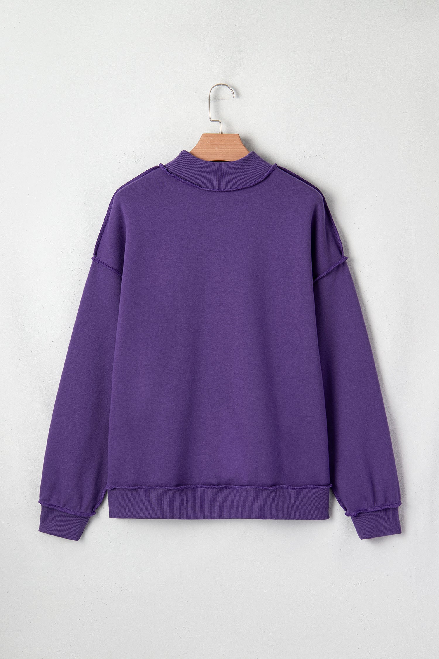 Black Oversize Drop Shoulder Reversible Mock Neck Sweatshirt