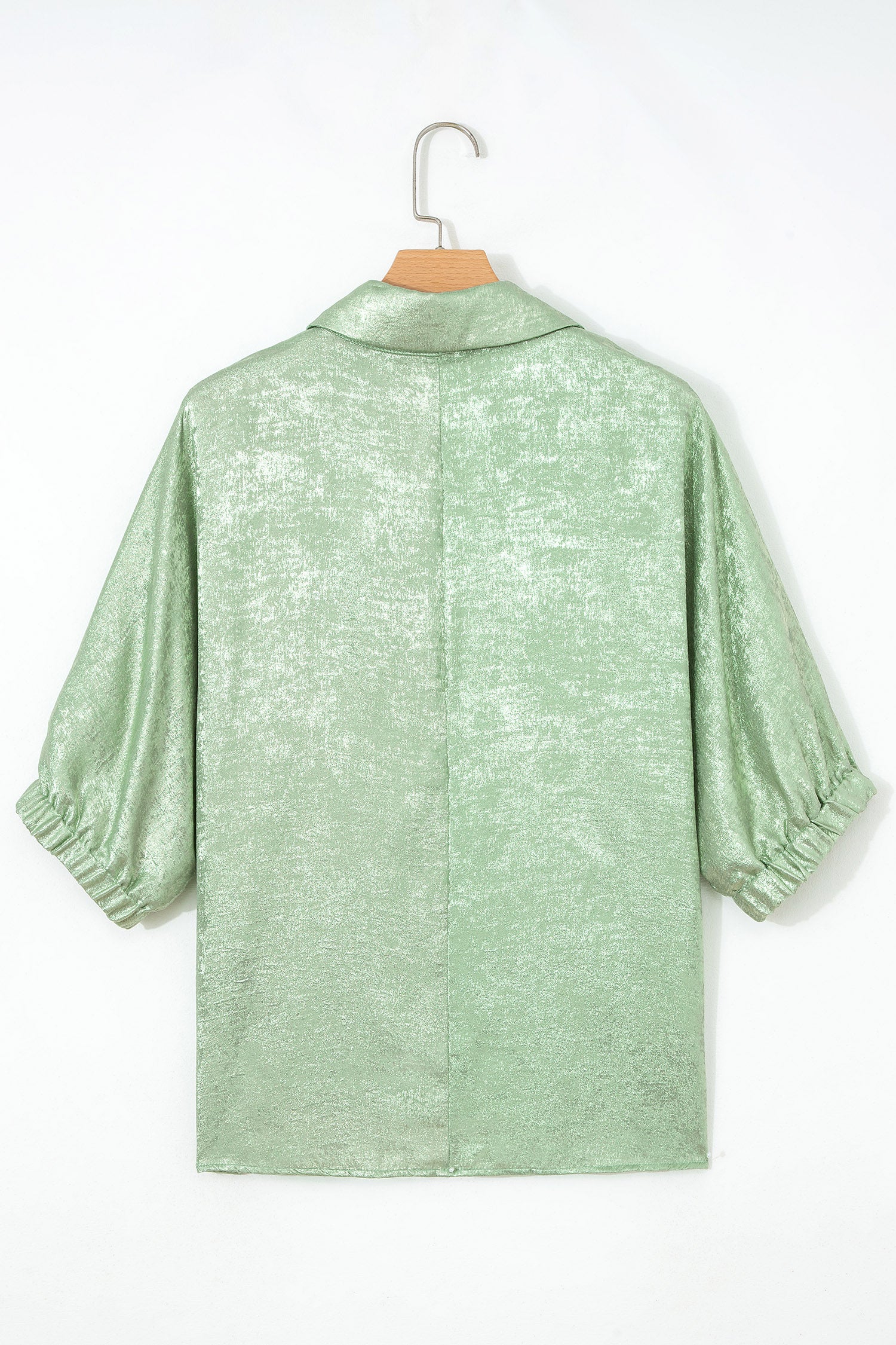Collared V-Neck Half Sleeve Metallic Top
