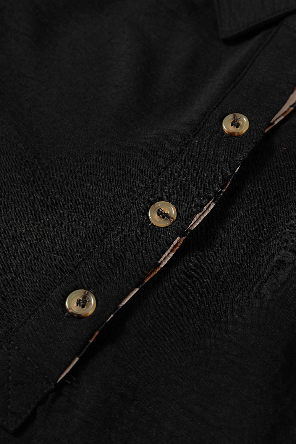 Contrast Leopard Print Polo Collar Buttons Front Ruffled Long Sleeve Blouse - eAura