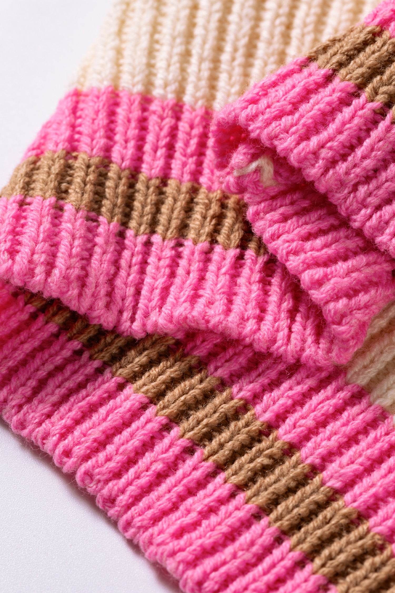 Striped Colorblock Texture Drop Shoulder Sweater – Pink Stripe