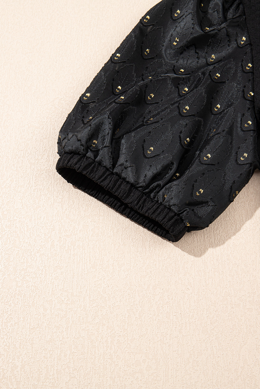Black Feather Bubble Sleeve Patchwork Textured Blouse eAura