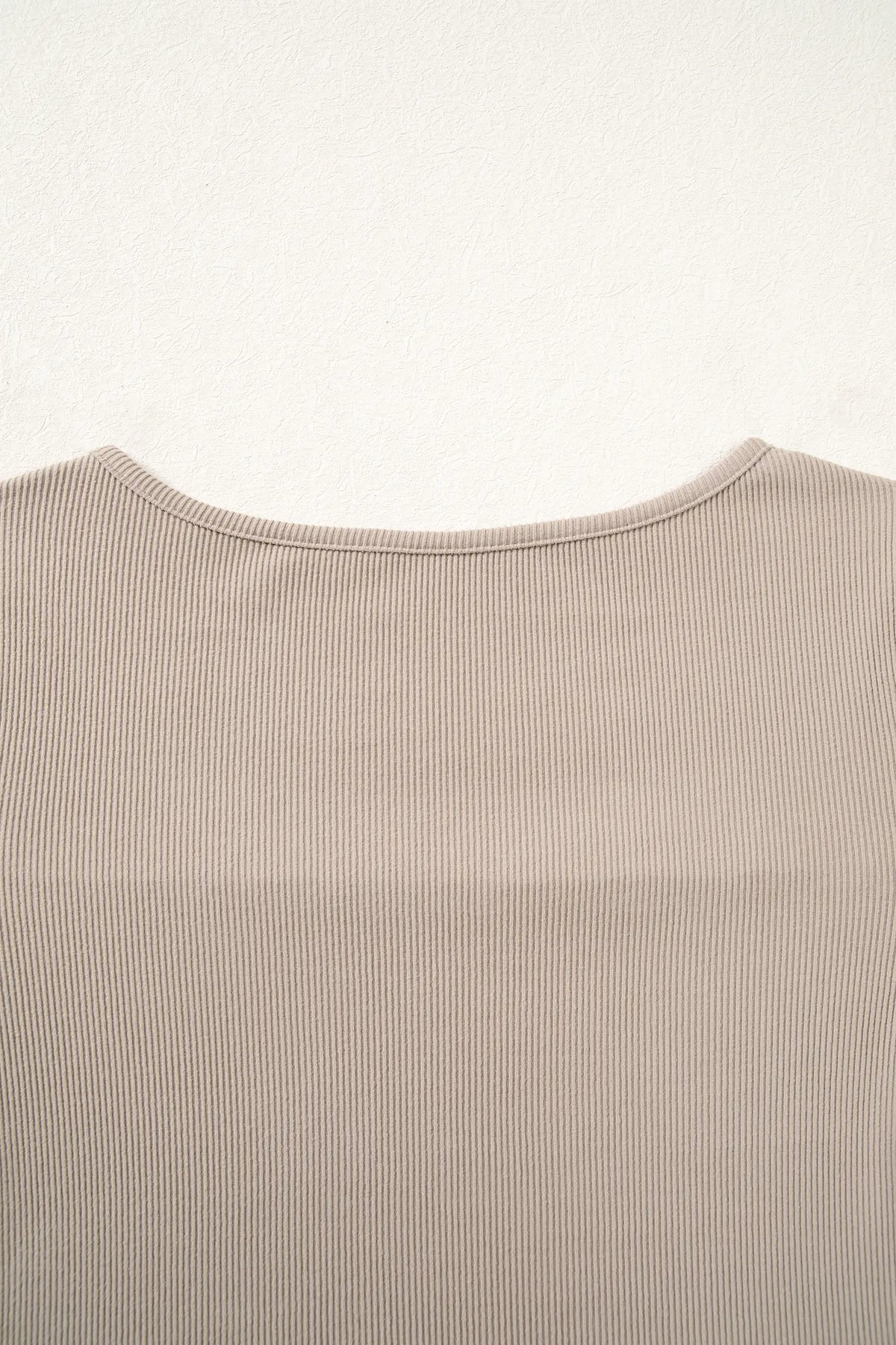 Solid Colour Ribbed Lace Neck Long Sleeve Top – Dune