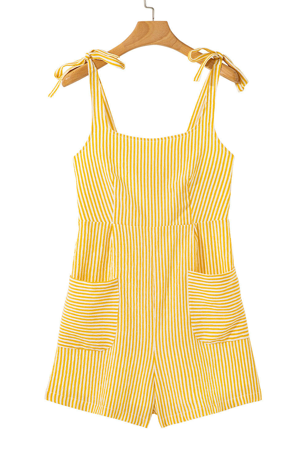 Yellow Stripe Shoulder Tie Smocked Back Wide Leg Casual Romper Dear-Lover Dropshipping