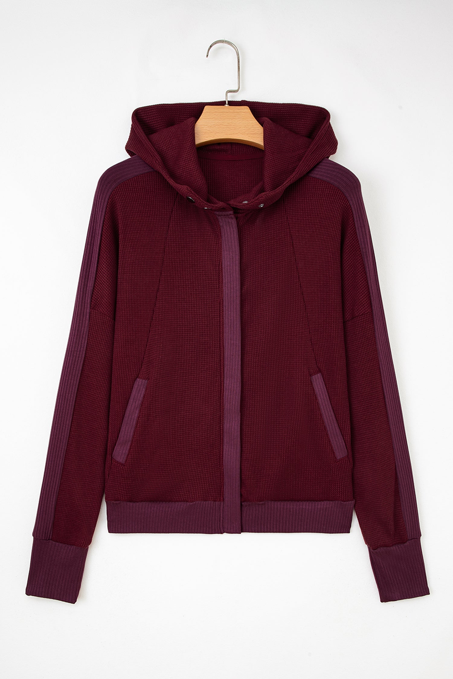 Waffle Zip-Up Front Button Hooded Jacket - eAura