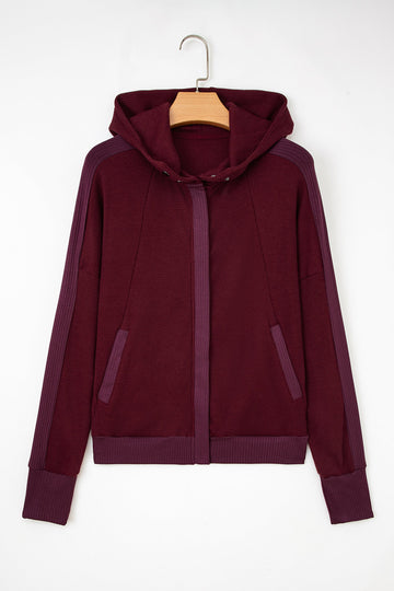 Waffle Zip-Up Front Button Hooded Jacket - Outerwear/Jackets